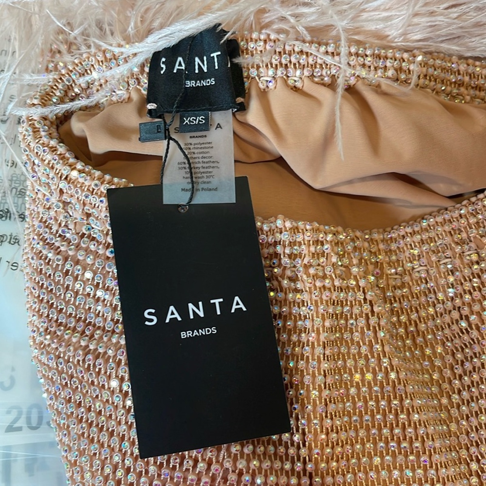 Santa Brands Feathers Crystal Rhinestone Embellished Pink Mini Skirt Size Xs/S — image 8 of 8
